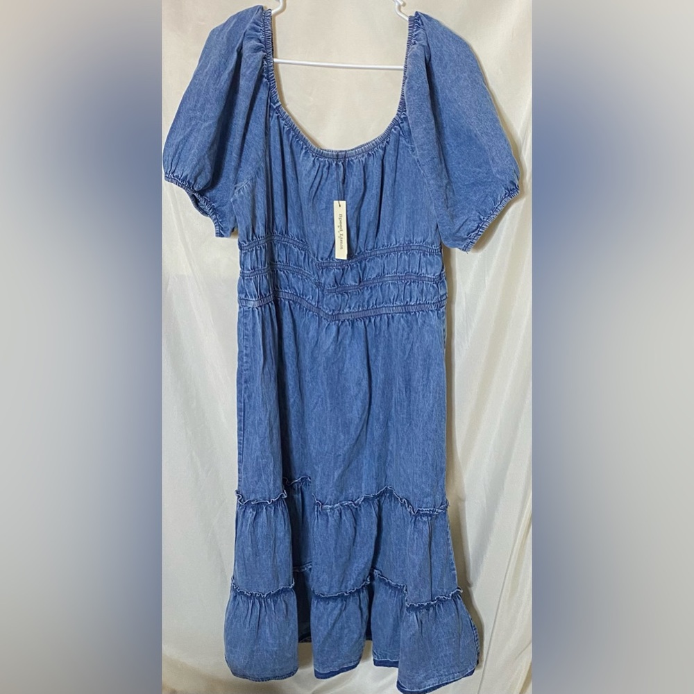NWT Speed Limit MPH Blue Denim Tiered Smocked Midi Dress